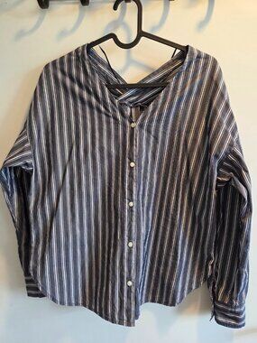 GU Striped Long Sleeve Button-Down Blouse